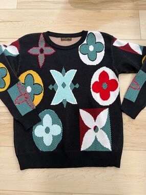 Louis Vuitton Black Sweater with Multicolor Monogram Motifs